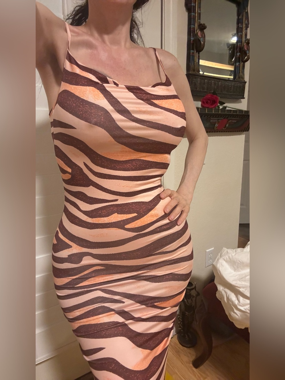 Pinup Tiger Dress  Zebra-Print Midi Dress S